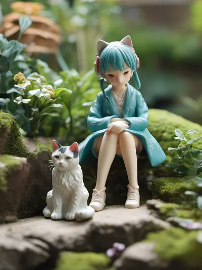 涂装完成品初音未来与猫写实摄影