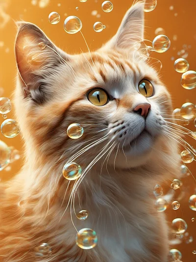 超现实科幻风格猫与气泡冒险插图