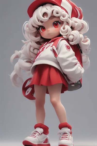 可爱白发红眼女孩全身像