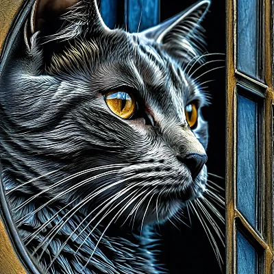 深灰色天蓝色风格猫窗外观景