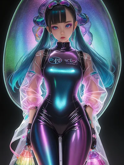 透明色PVC时尚原宿女孩插画