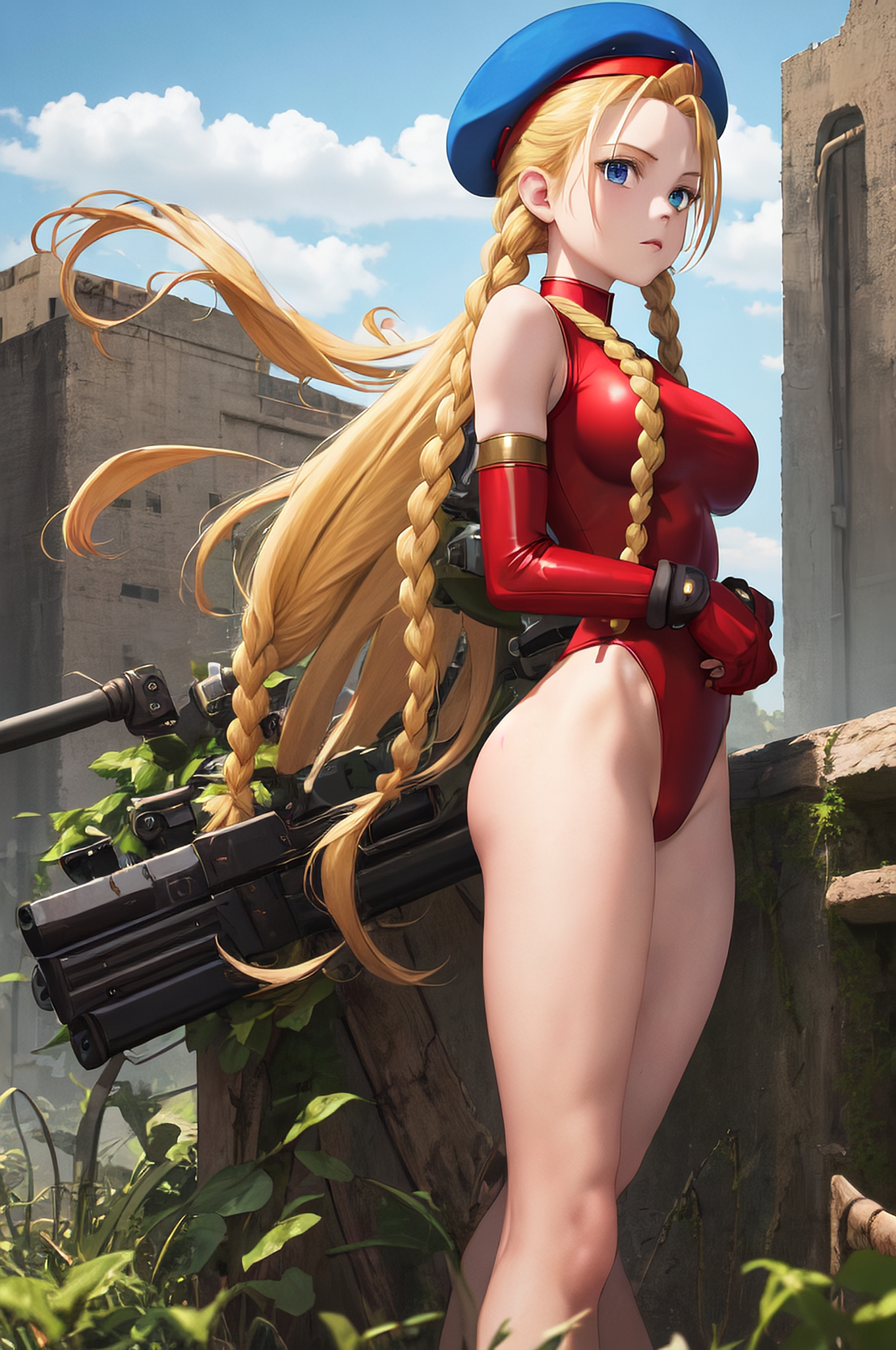 金发双辫子美女Cammy White户外站立