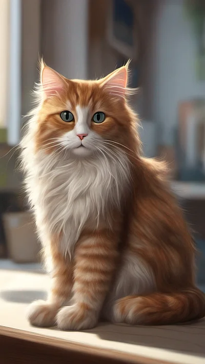 逼真动漫风格长毛猫画作