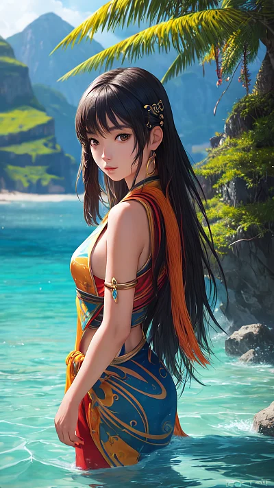 户外抽象风景独奏少女