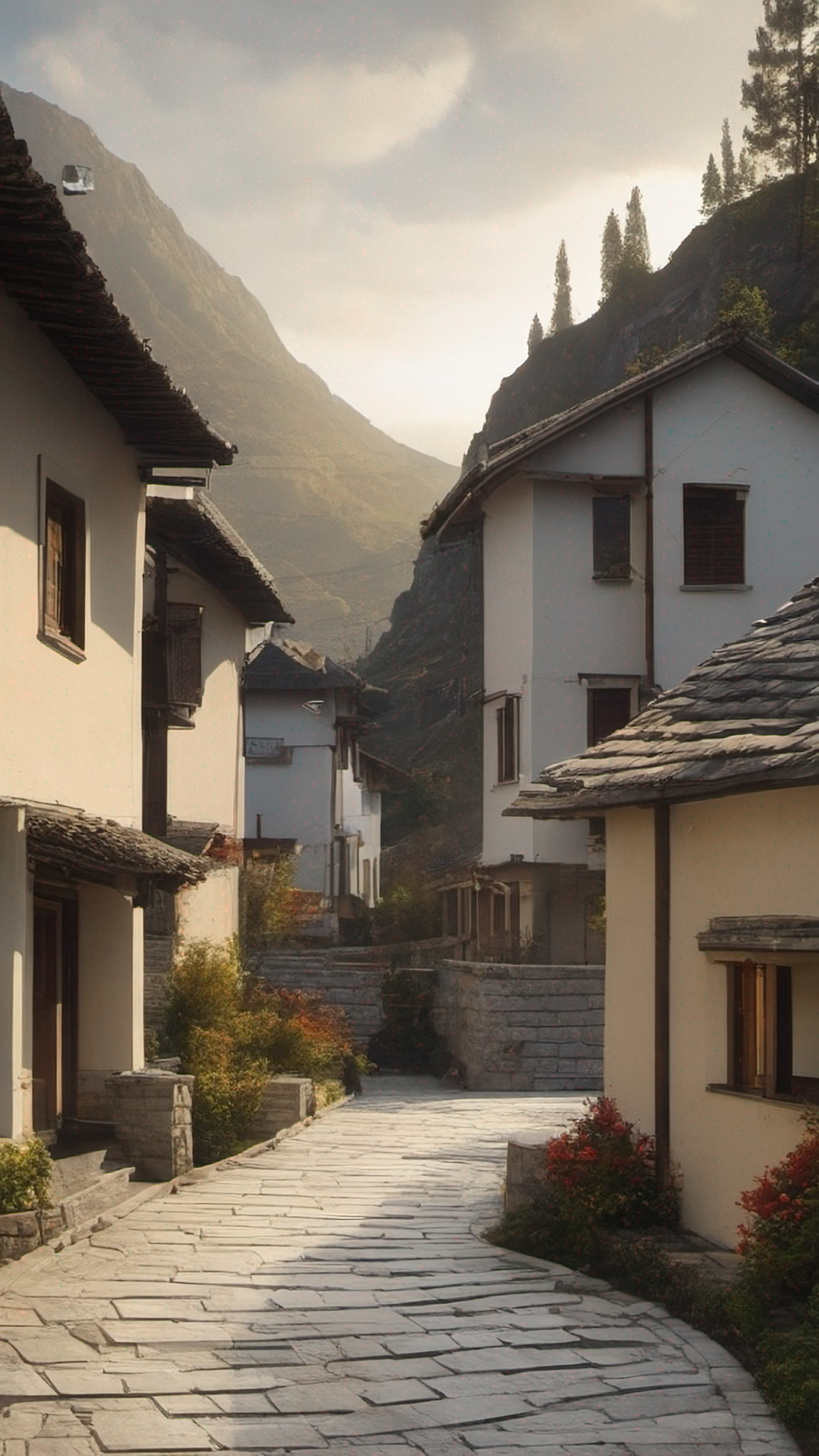 石板路山脚村庄