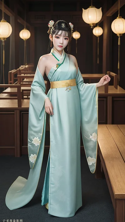 汉服女孩荷叶发饰全身高分辨率
