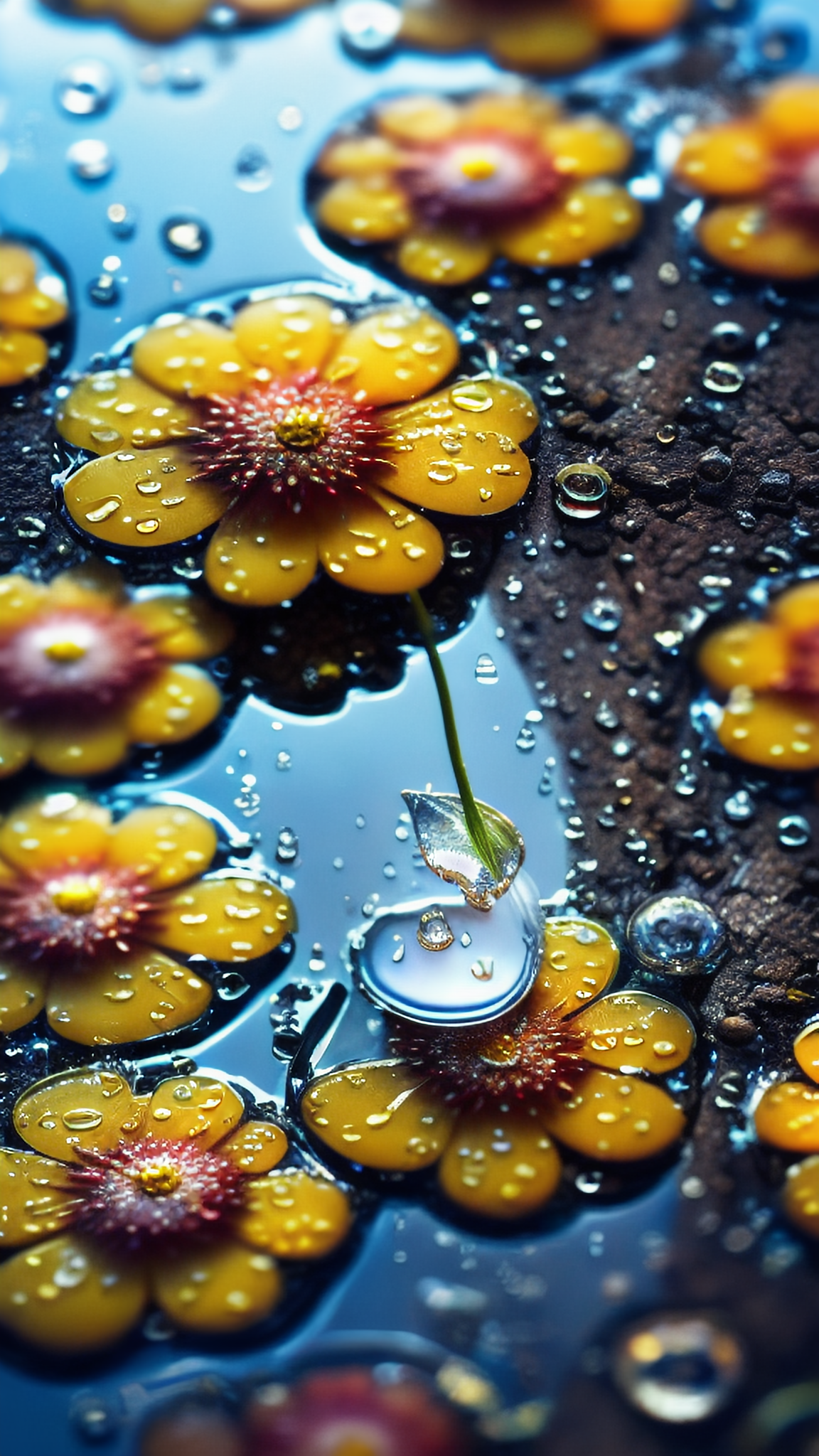 反乌托邦风格雨滴中的微型城市景观