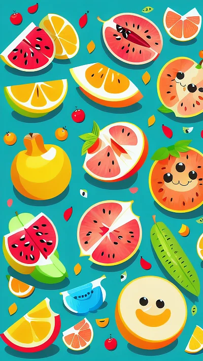 卡哇伊风格儿童水果插图