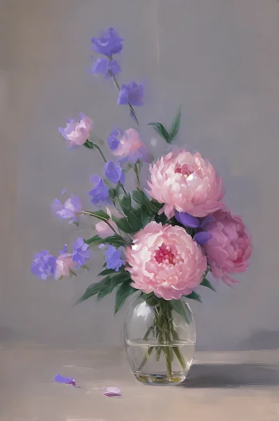粉色牡丹芍药油画