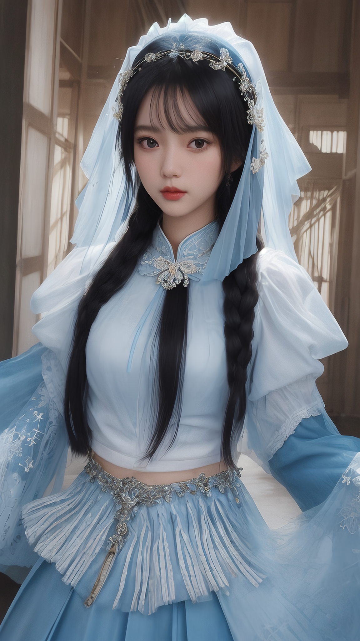 古风蓝色汉服少女 