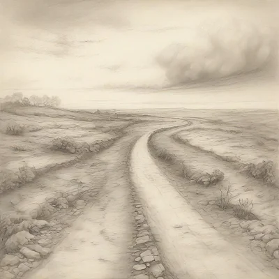 蜿蜒曲折长路铅笔画