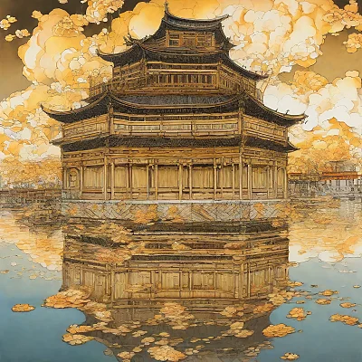 古代八角楼金顶景 