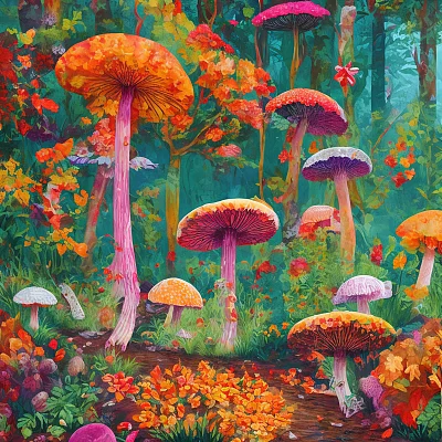 鲜艳色彩的森林蘑菇插图