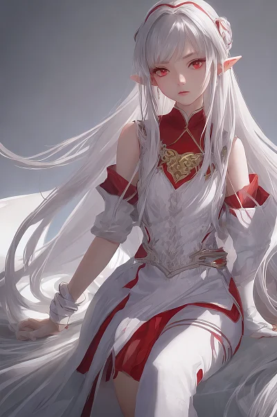 灰色长发红眼尖耳独奏女