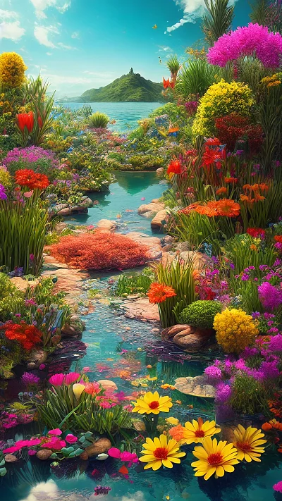 未来超现实主义绚丽鲜花景观