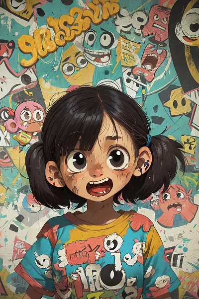 夸张表情女孩卡通插画