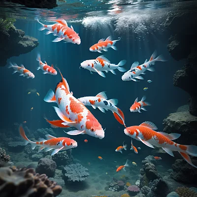 水下日本锦鲤流星坠落