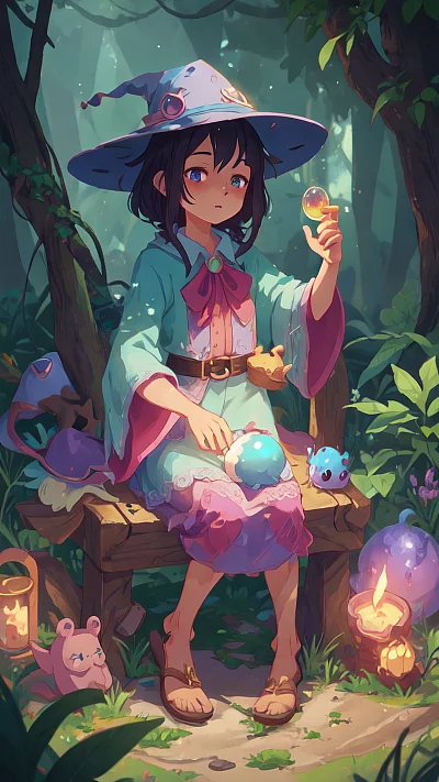 女巫帽蟾蜍神奇药剂卡通插画