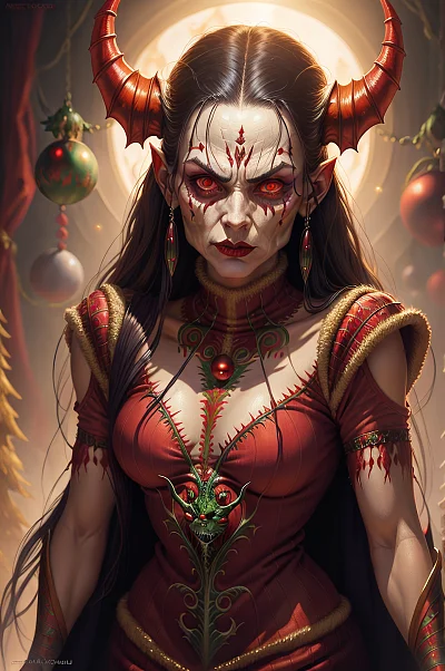 恶魔女人圣诞毛衣卡通插画