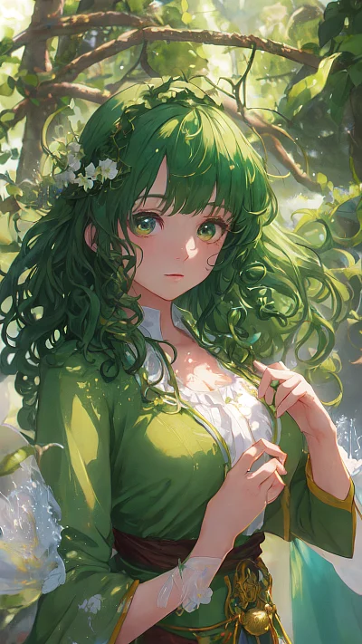 绿色连衣裙动漫女孩特写