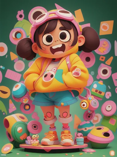 潮流色彩鲜艳卡通女孩3D艺术品