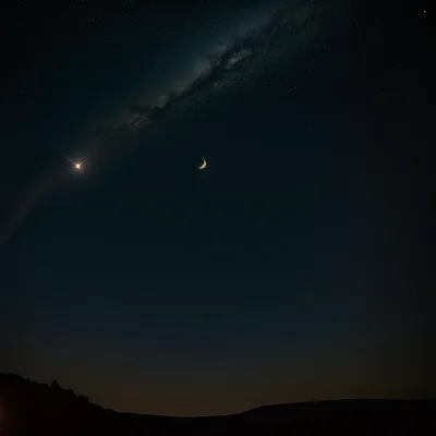 夜空半月火星金星星星小镇暖光