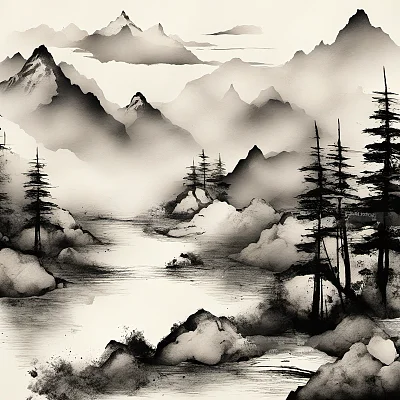 水墨画风格简约山水