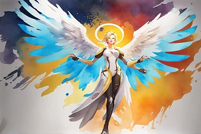 水彩风格守望先锋2中Mercy角色艺术设计