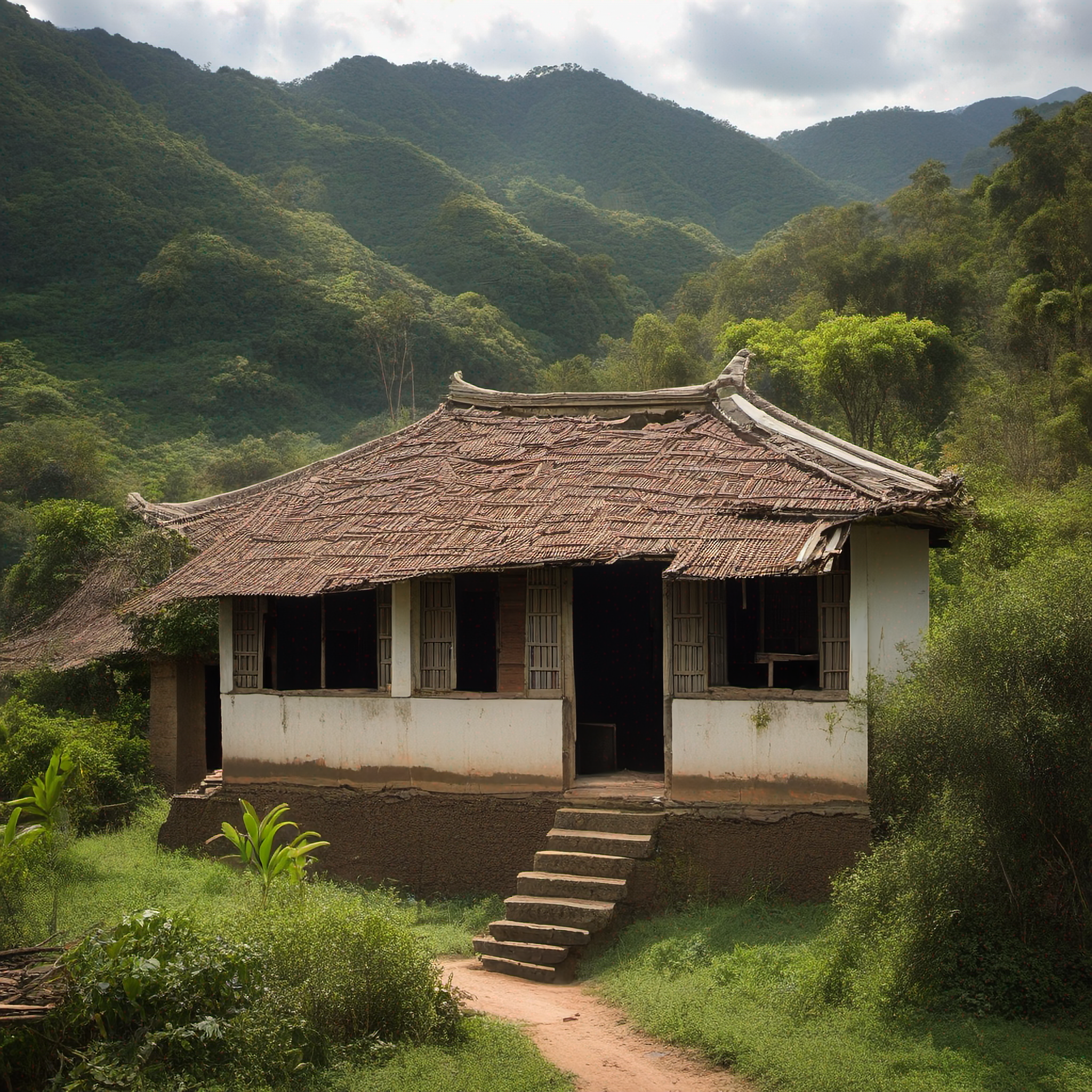 南方农村传统瓦房景观