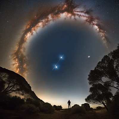 星空下老人照顾孙子的温馨场景