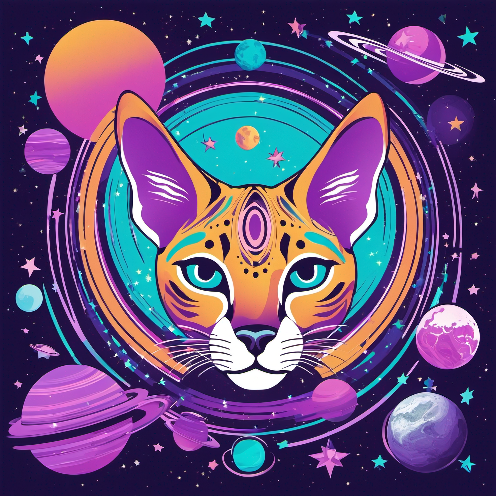 荧光紫色青色薮猫星空图案