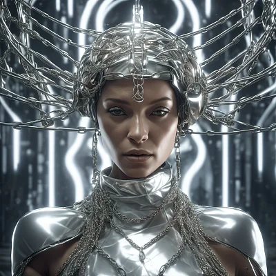 银色衣装金属链女士CryEngine风格