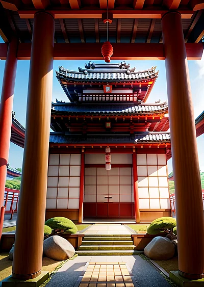 日本动漫风格美丽寺庙插画