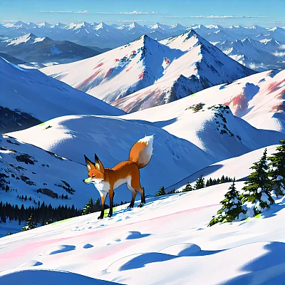 吉卜力风格雪山狐狸