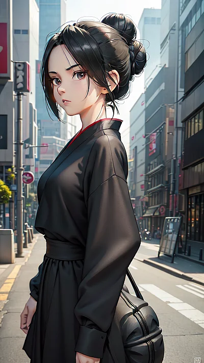 都市黑衣女孩动漫风格3D艺术