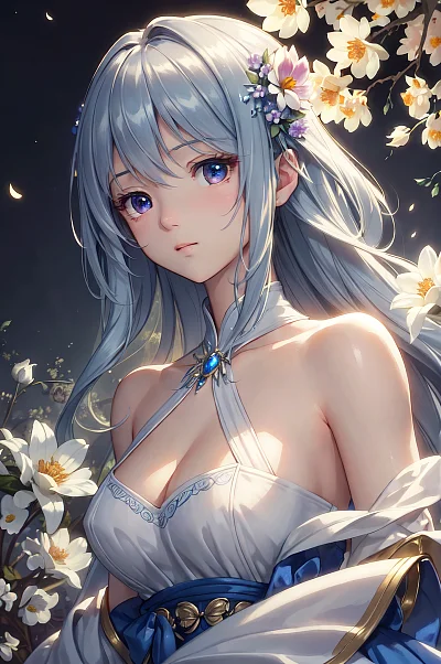 夕阳下双马尾女孩的精致插画