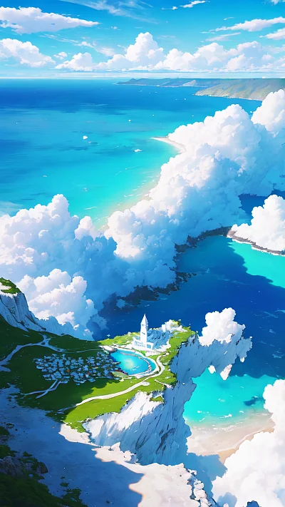 梦幻岛屿全景蓝天白云
