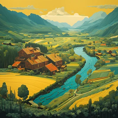矢量油画风格生态艺术作品