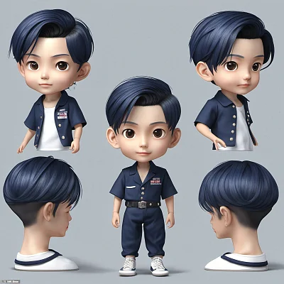 深蓝色头发男孩全身像