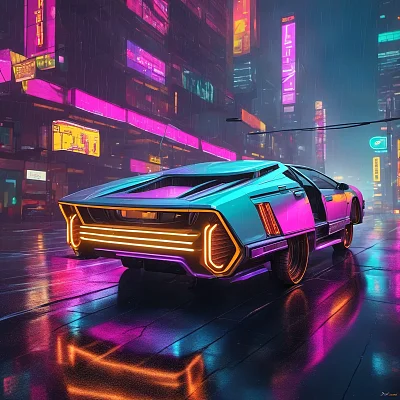 赛博朋克风格雨夜豪华轿车
