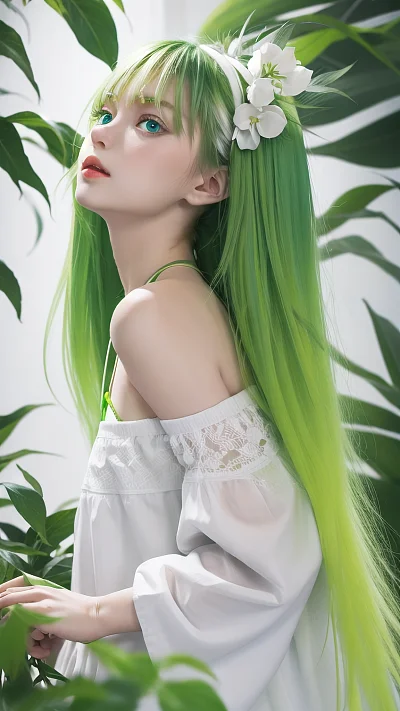 绿色与白色抽象画艺术