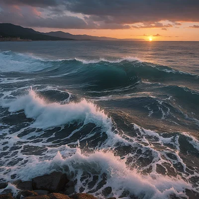 日落时分云雾缭绕的海景