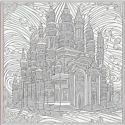 奇幻梦境建筑着色页