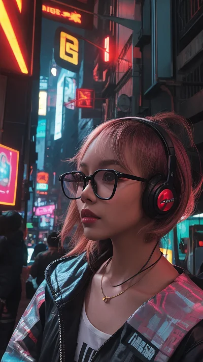 赛博朋克风格眼镜耳机背光艺术