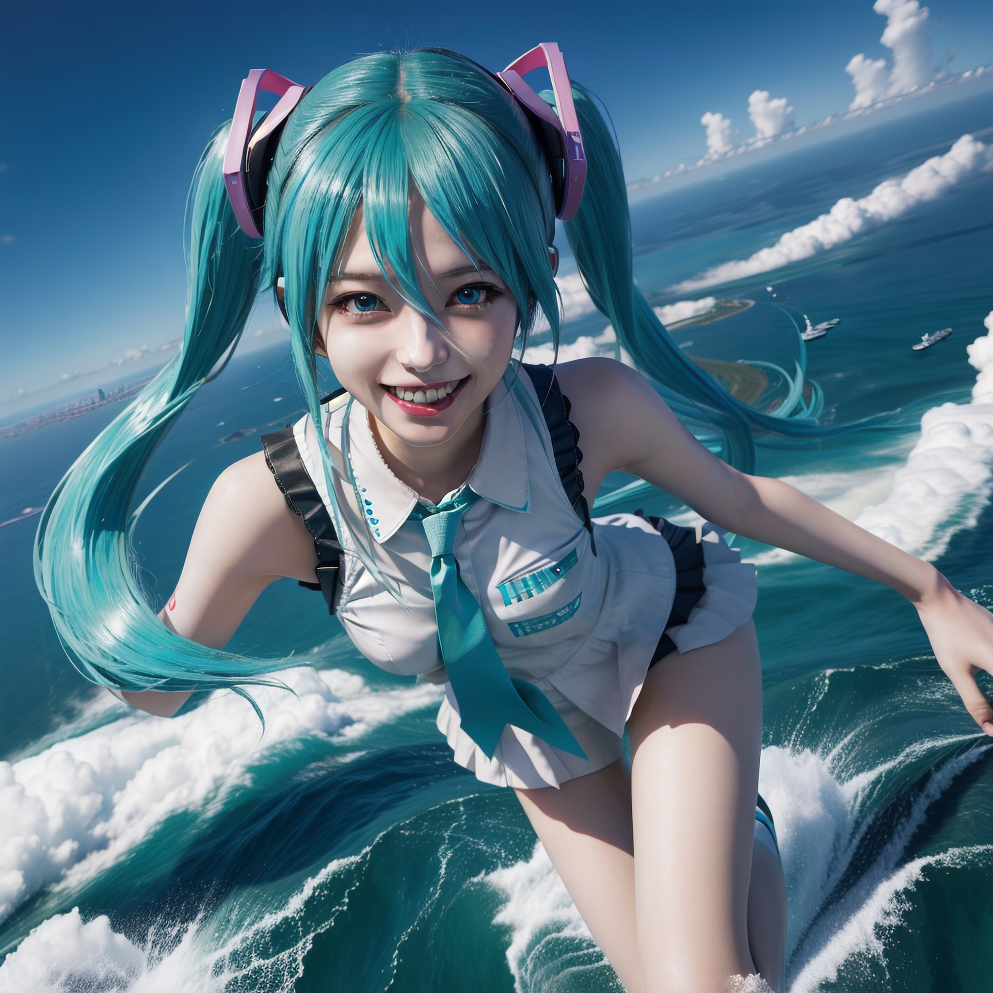 魔法少女初音未来驾驶飞机高清壁纸