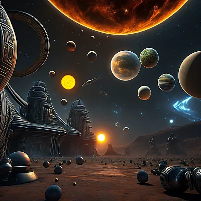 黑暗外太空巨型怪物与行星