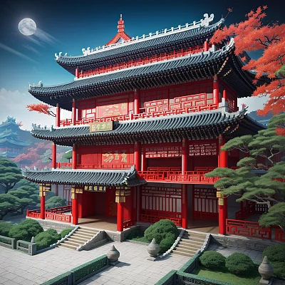 中国传统古建筑纸艺插图