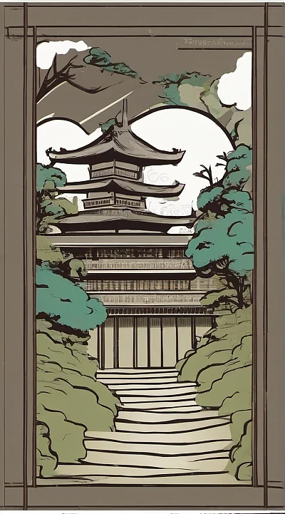 禅宗风格日本花园矢量艺术