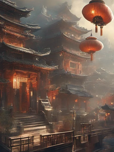 神秘未来主义东方街道体验