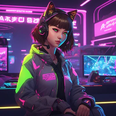 电竞少女动漫插画 